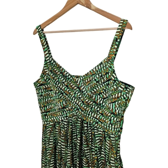 New Directions Green Printed Pintucked Fit & Flare Plus Size Fall Midi Dress 18 - Picture 6 of 11